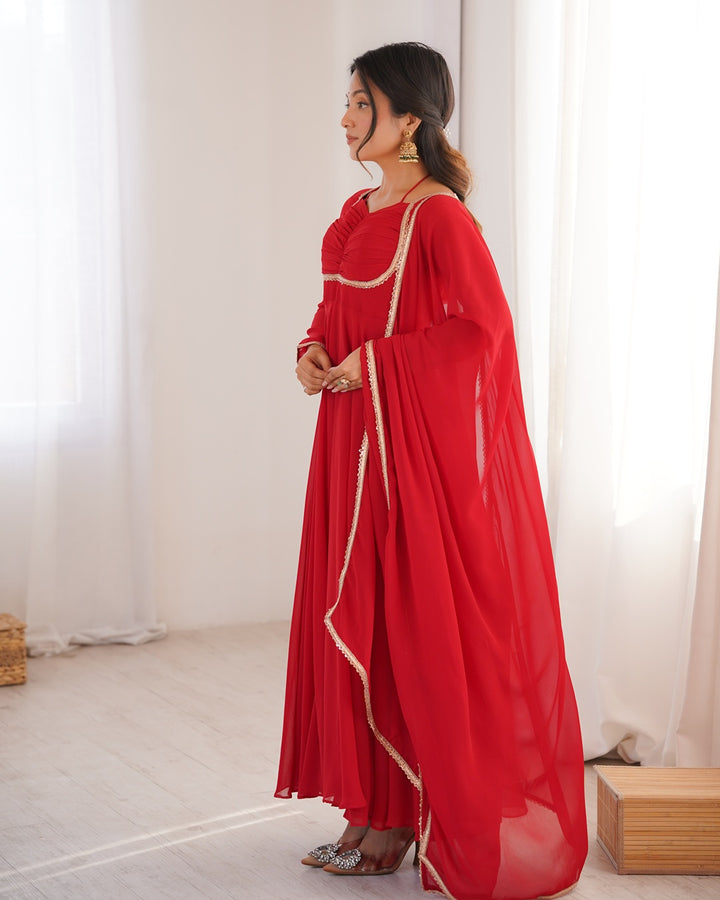 Red Pure Blooming Georgette Anarkali Gown | Elegant Festive & Wedding Wear