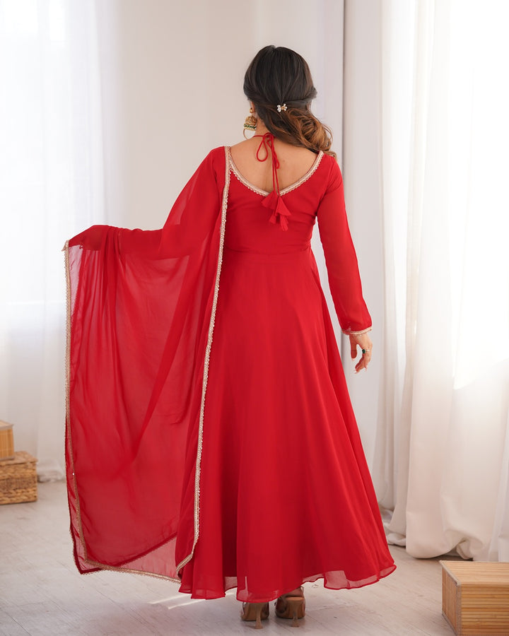 Red Pure Blooming Georgette Anarkali Gown | Elegant Festive & Wedding Wear