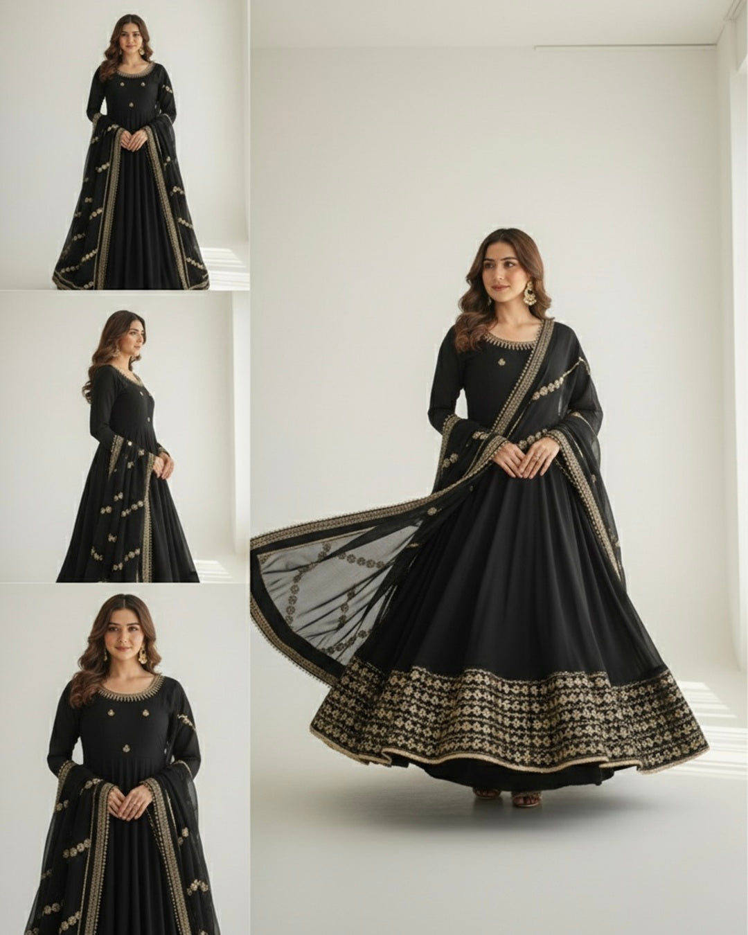 Elegant Black Chinon Anarkali Suit Set with Dupatta – Festive Party Wear Designer Outfit