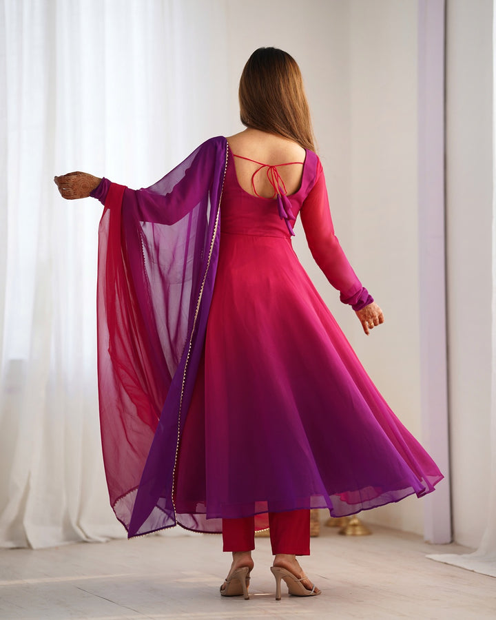 Dark Pink & Purple Shaded Fox Georgette Three Piece Anarkali Suit