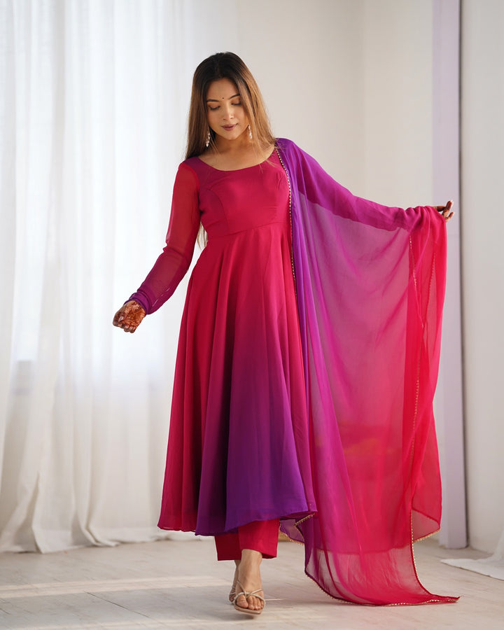 Dark Pink & Purple Shaded Fox Georgette Three Piece Anarkali Suit
