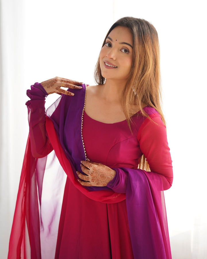 Dark Pink & Purple Shaded Fox Georgette Three Piece Anarkali Suit