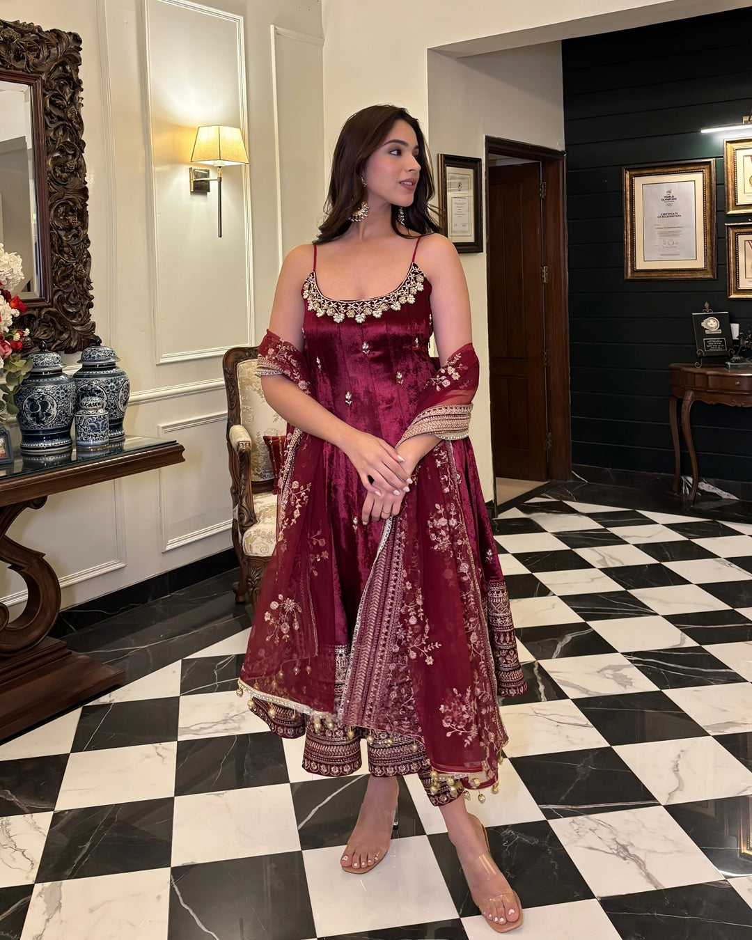 Royal Maroon – Vichitra Silk Anarkali Set