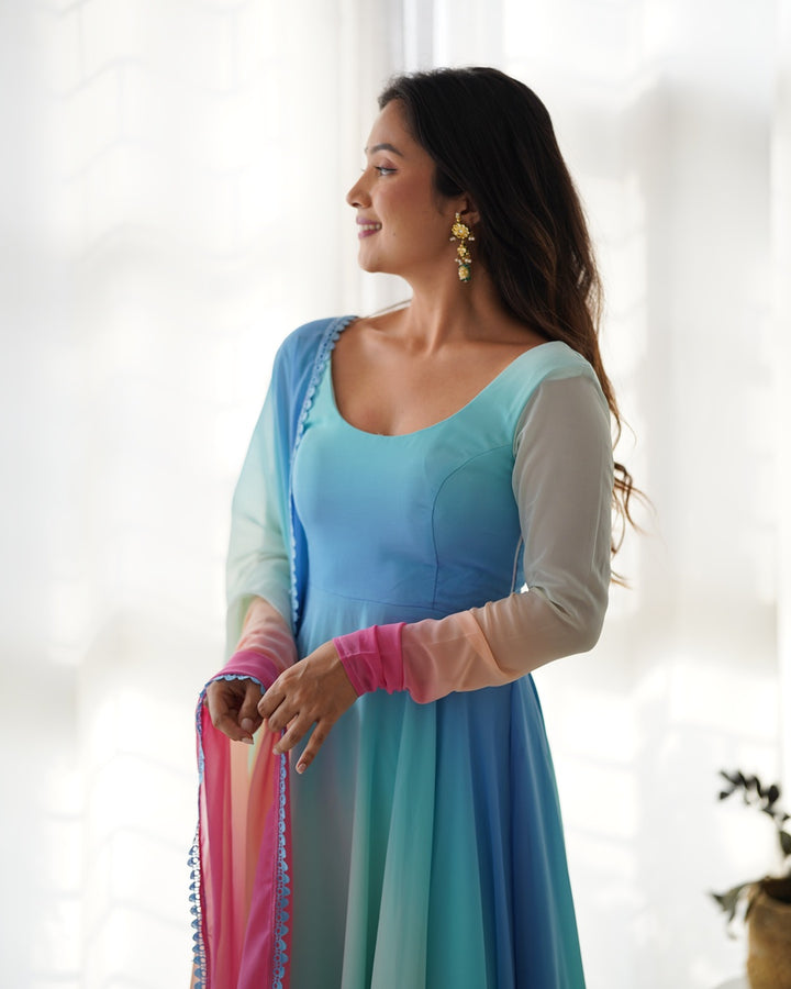 Beautiful Multi Color Fully Flair Georgette Three Piece Anarkali Suit
