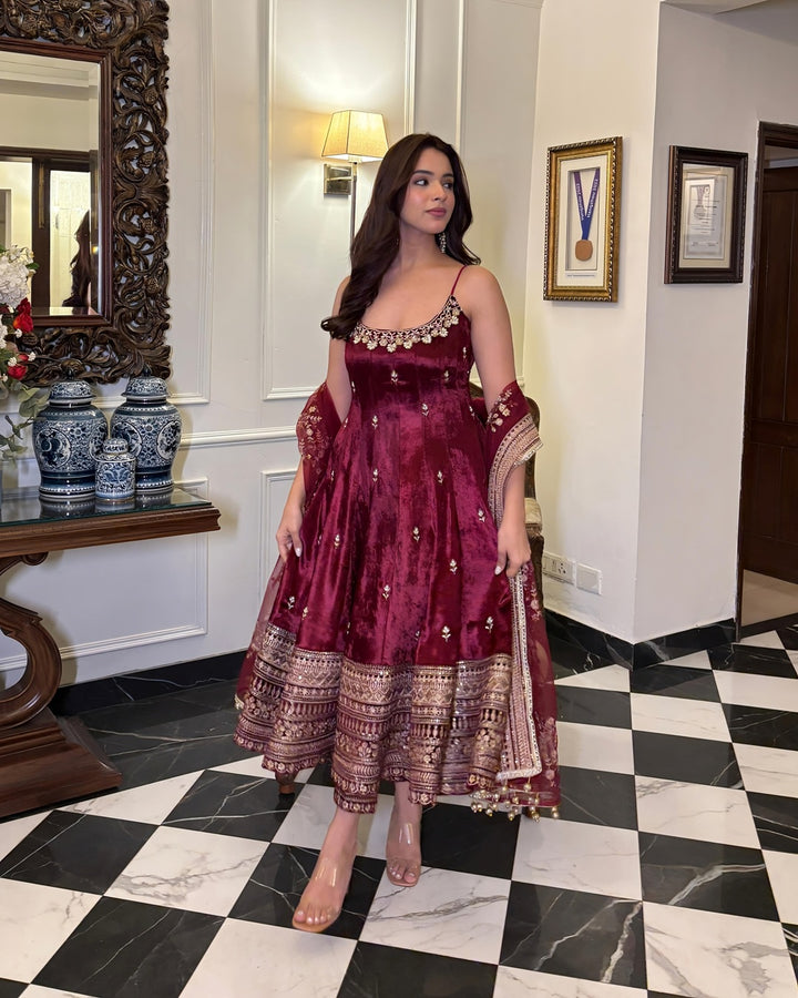 Royal Maroon – Vichitra Silk Anarkali Set