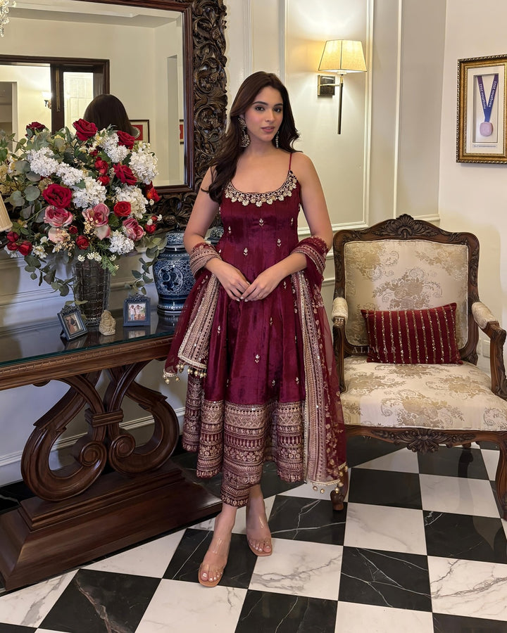 Royal Maroon – Vichitra Silk Anarkali Set