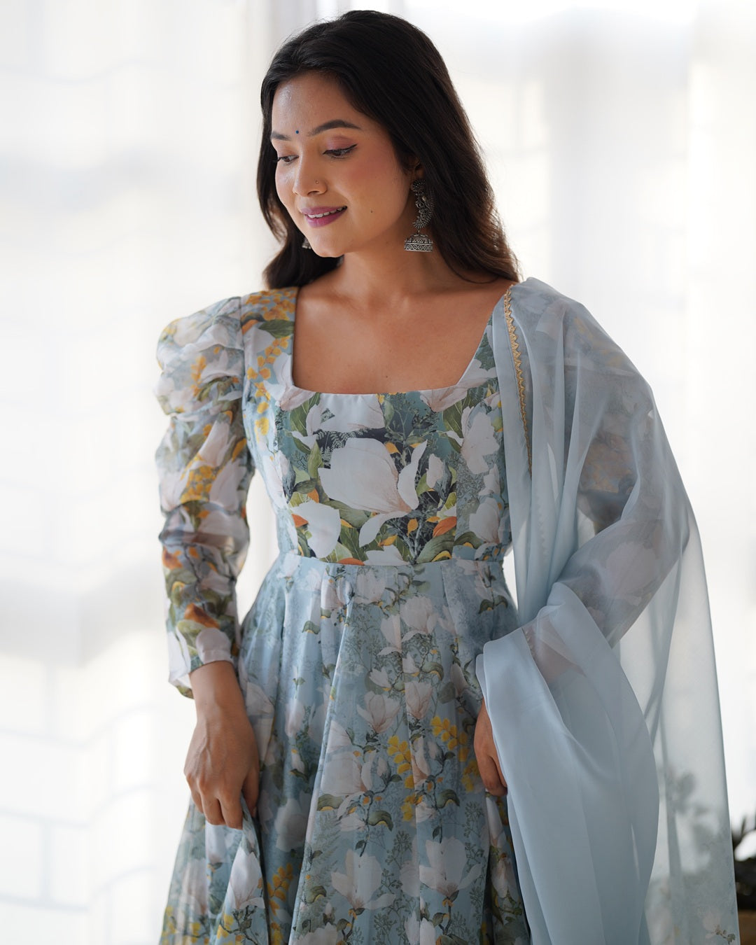 Floral Grace – Pure Organza Silk Kali Set with Dupatta & Pant
