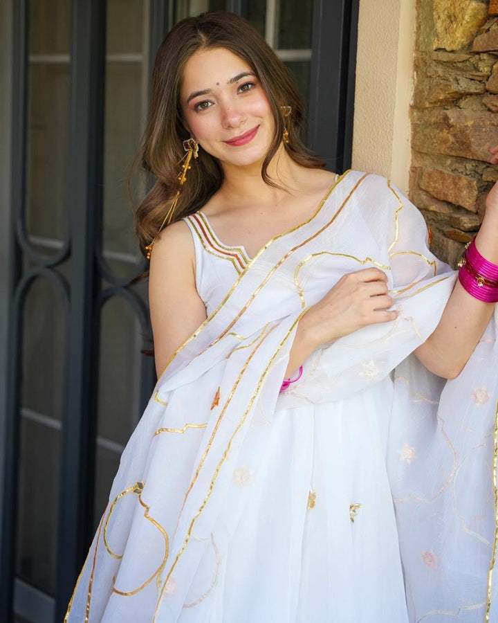 Rabadi Tissue Crush Shubhra Glint Kurta Set with Gotta Patti Work