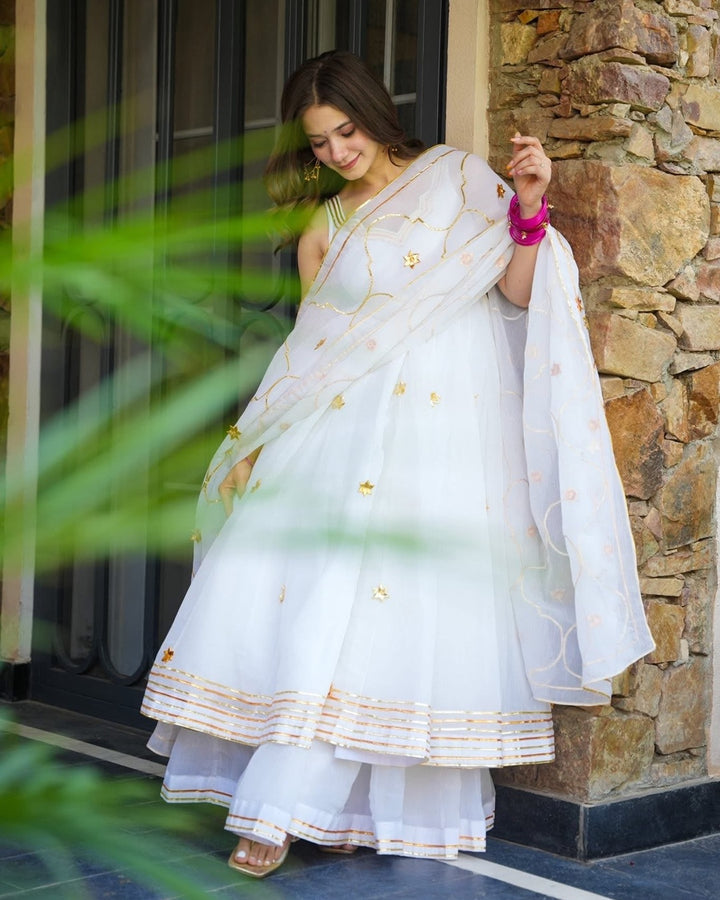 Rabadi Tissue Crush Shubhra Glint Kurta Set with Gotta Patti Work