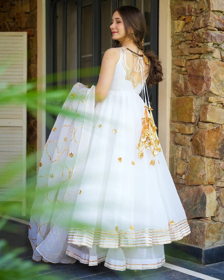 Rabadi Tissue Crush Shubhra Glint Kurta Set with Gotta Patti Work