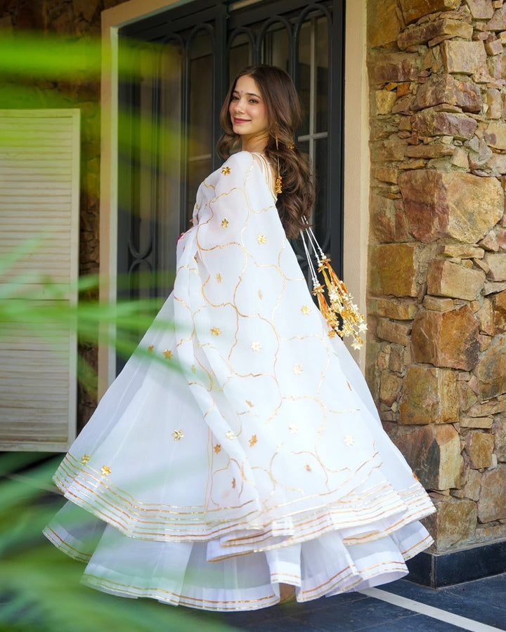 Rabadi Tissue Crush Shubhra Glint Kurta Set with Gotta Patti Work