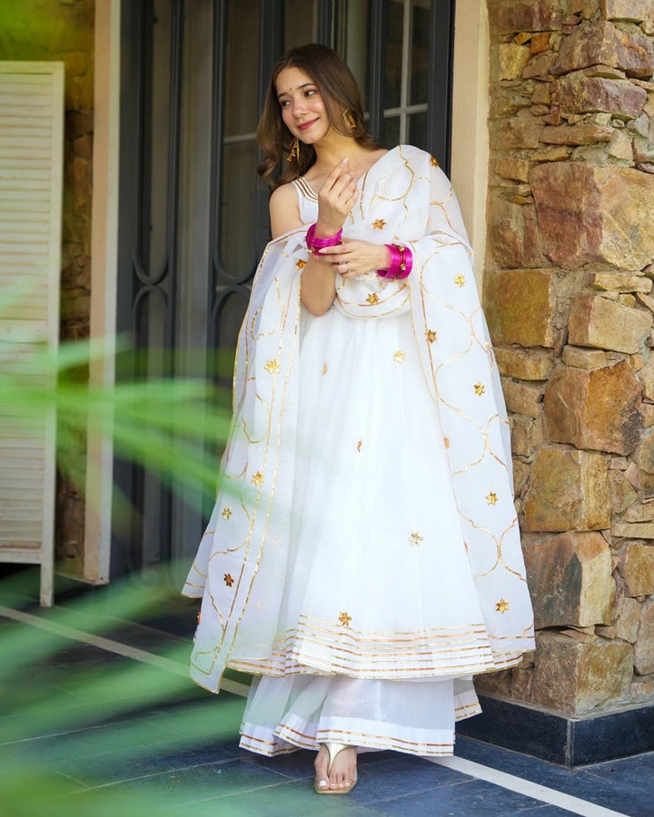 Rabadi Tissue Crush Shubhra Glint Kurta Set with Gotta Patti Work