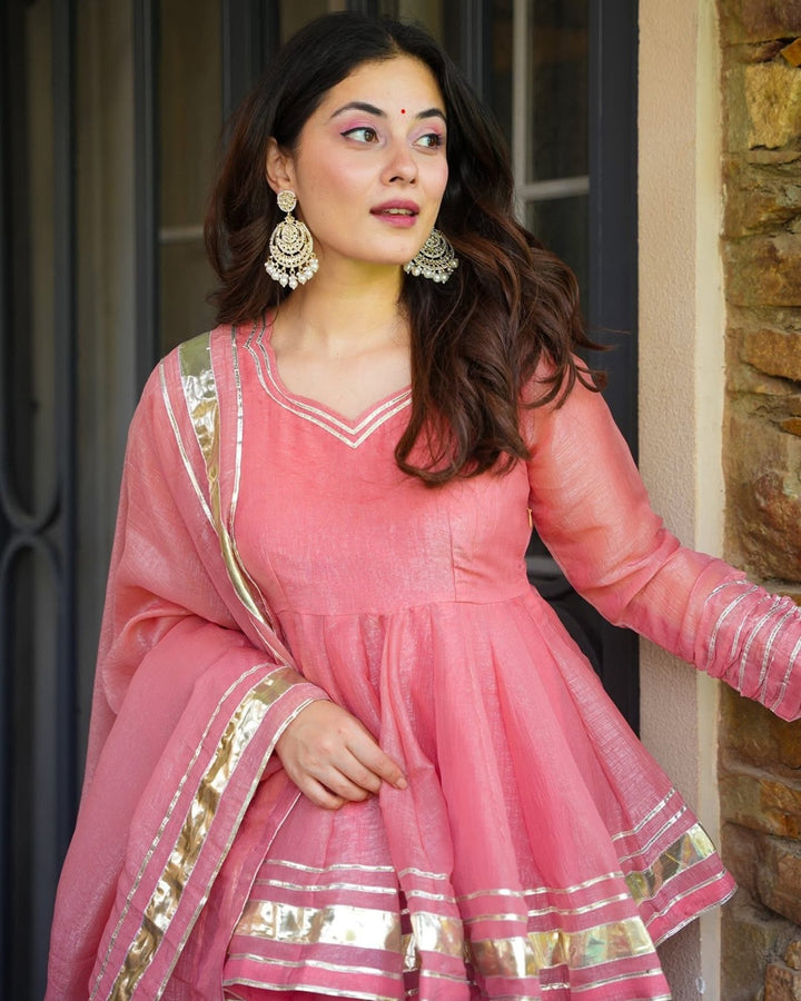 Pastel Pink Crushed Tissue Kurta with Dupatta Set