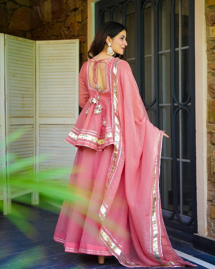 Pastel Pink Crushed Tissue Kurta with Dupatta Set