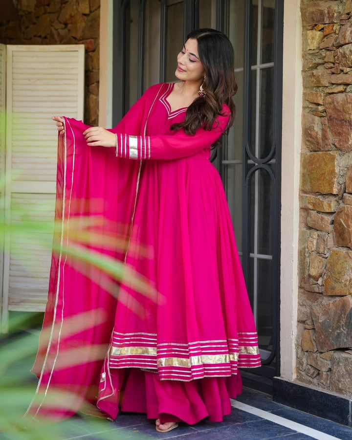 Royal Rani Pink Palazzo Set in Flowing Organza