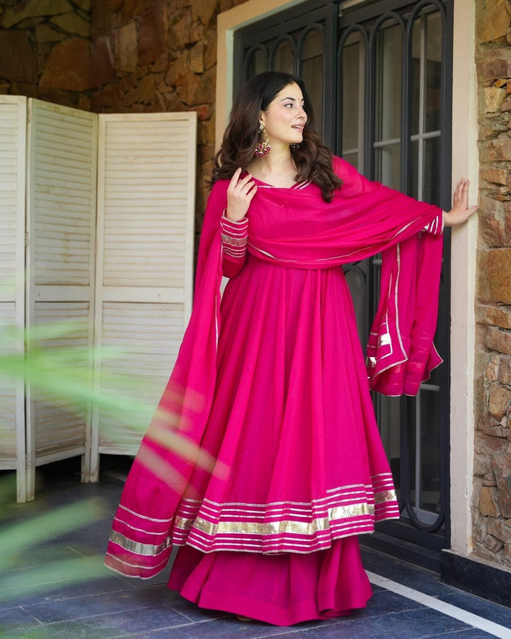 Royal Rani Pink Palazzo Set in Flowing Organza