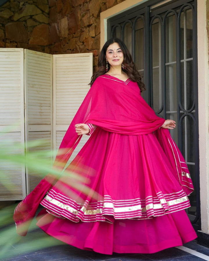 Royal Rani Pink Palazzo Set in Flowing Organza