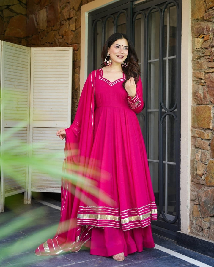 Royal Rani Pink Palazzo Set in Flowing Organza