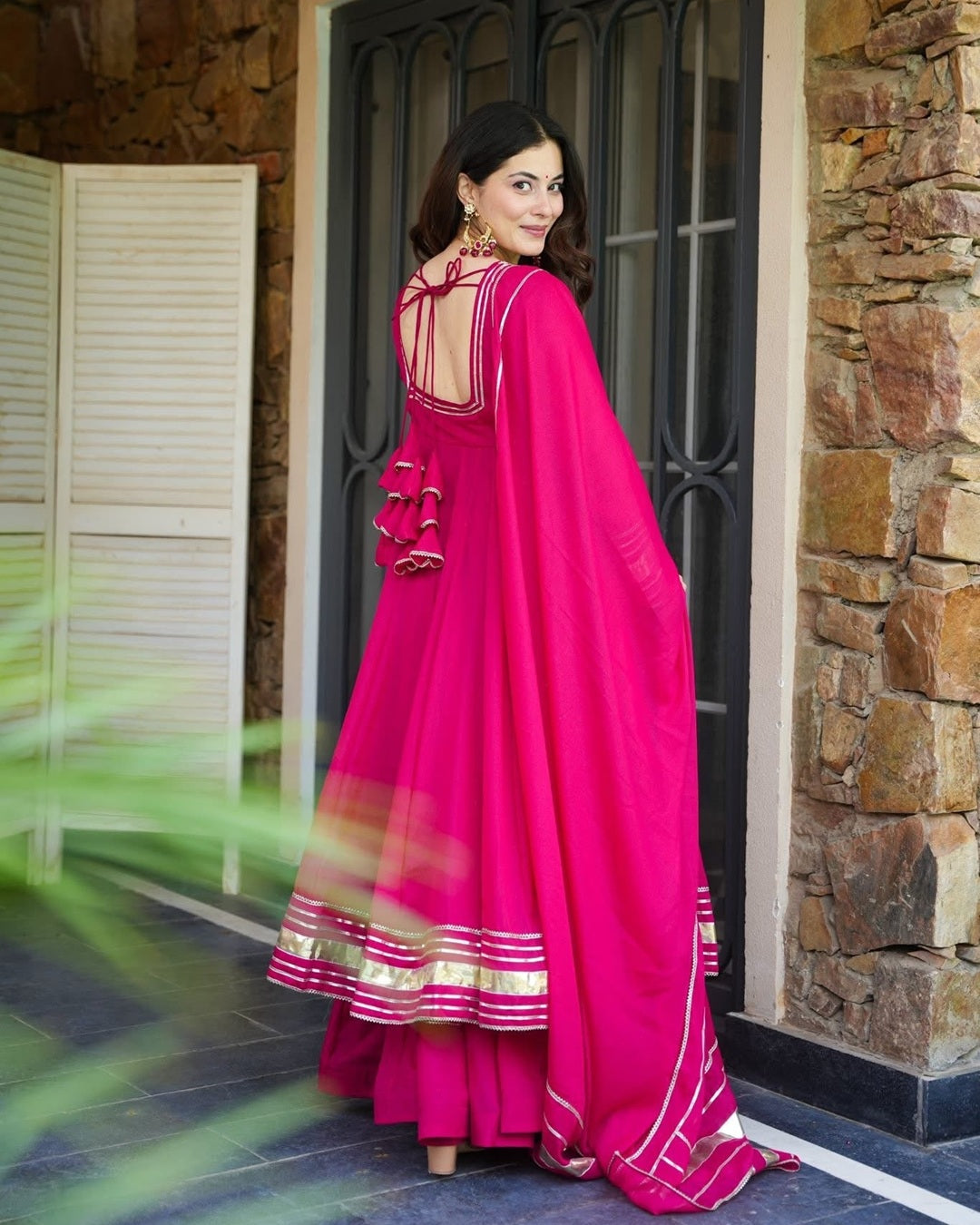 Royal Rani Pink Palazzo Set in Flowing Organza