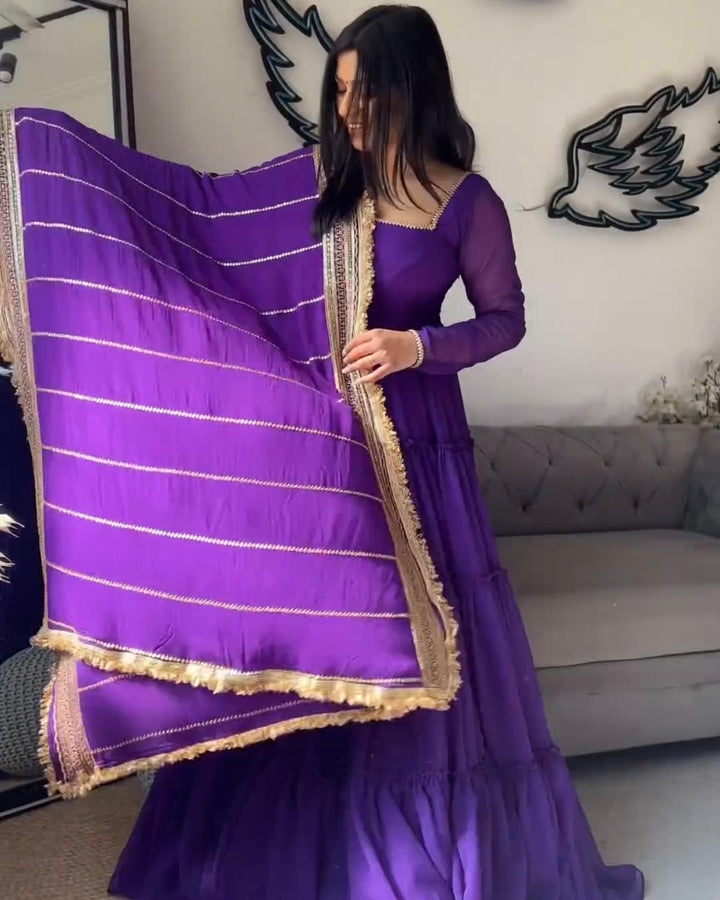 Purple Multi-Layer Anarkali Dress Ensemble