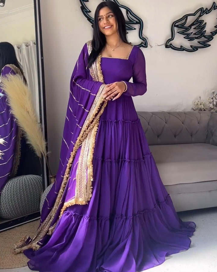 Purple Multi-Layer Anarkali Dress Ensemble