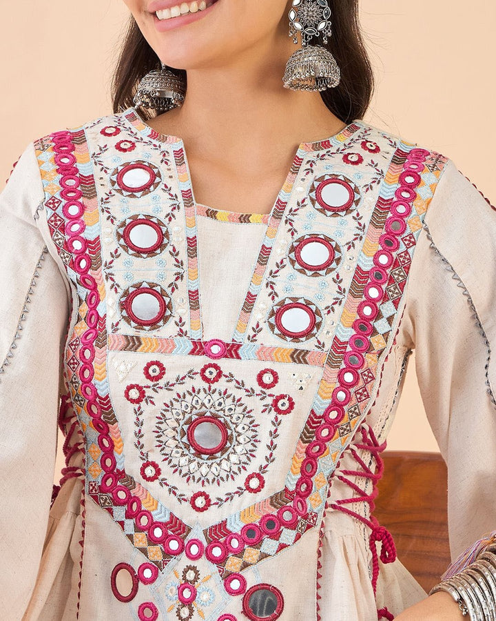 Women’s Mirror Work Kurta with Palazzos – Ethnic Embroidered Rayon