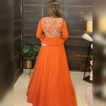 Orange Georgette Premium Quality Heavy Traditional Koti Anarkali Suit Set