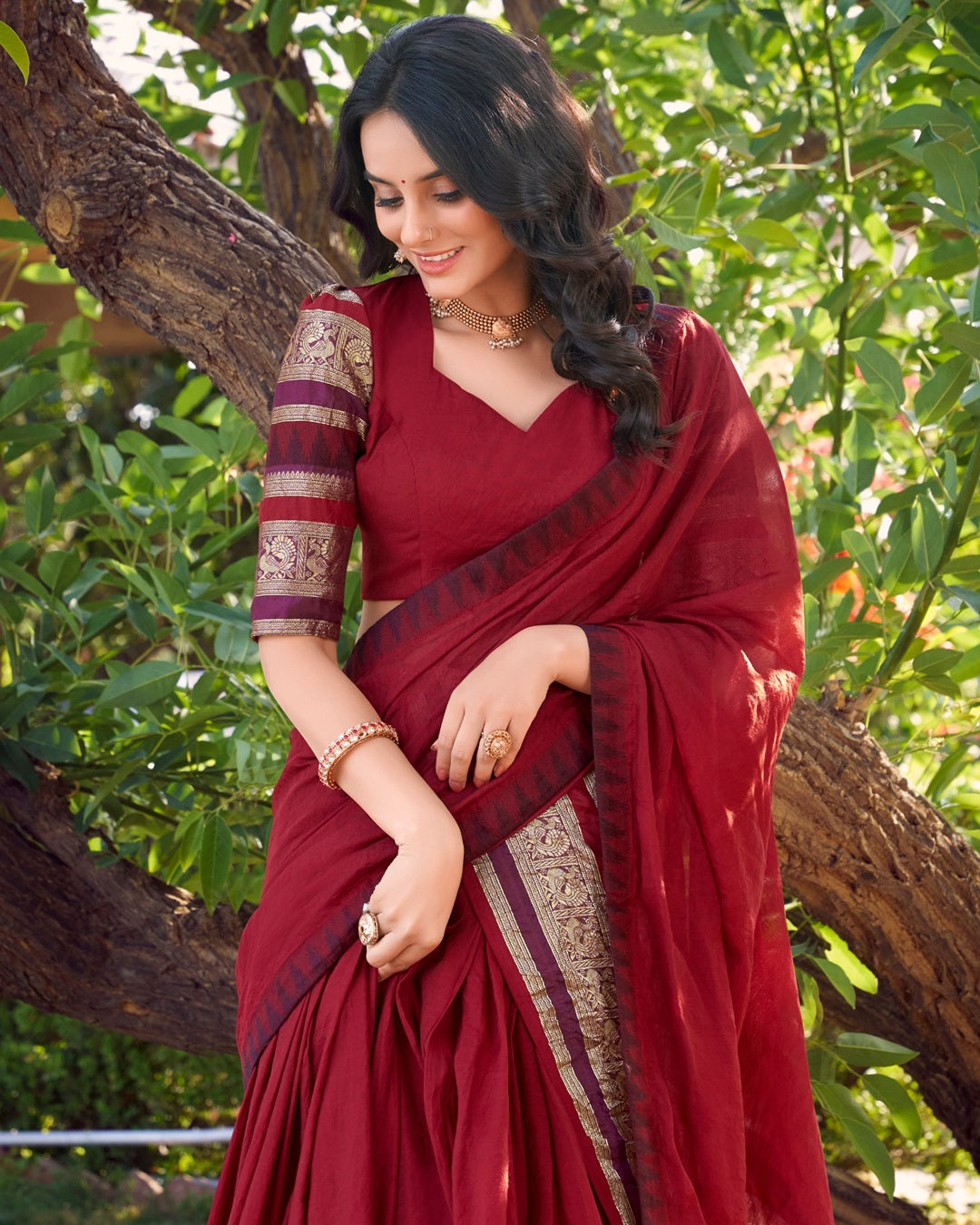 Red Pure Chanderi Plain Half Saree for Women | Elegant Traditional Ethnic Wear