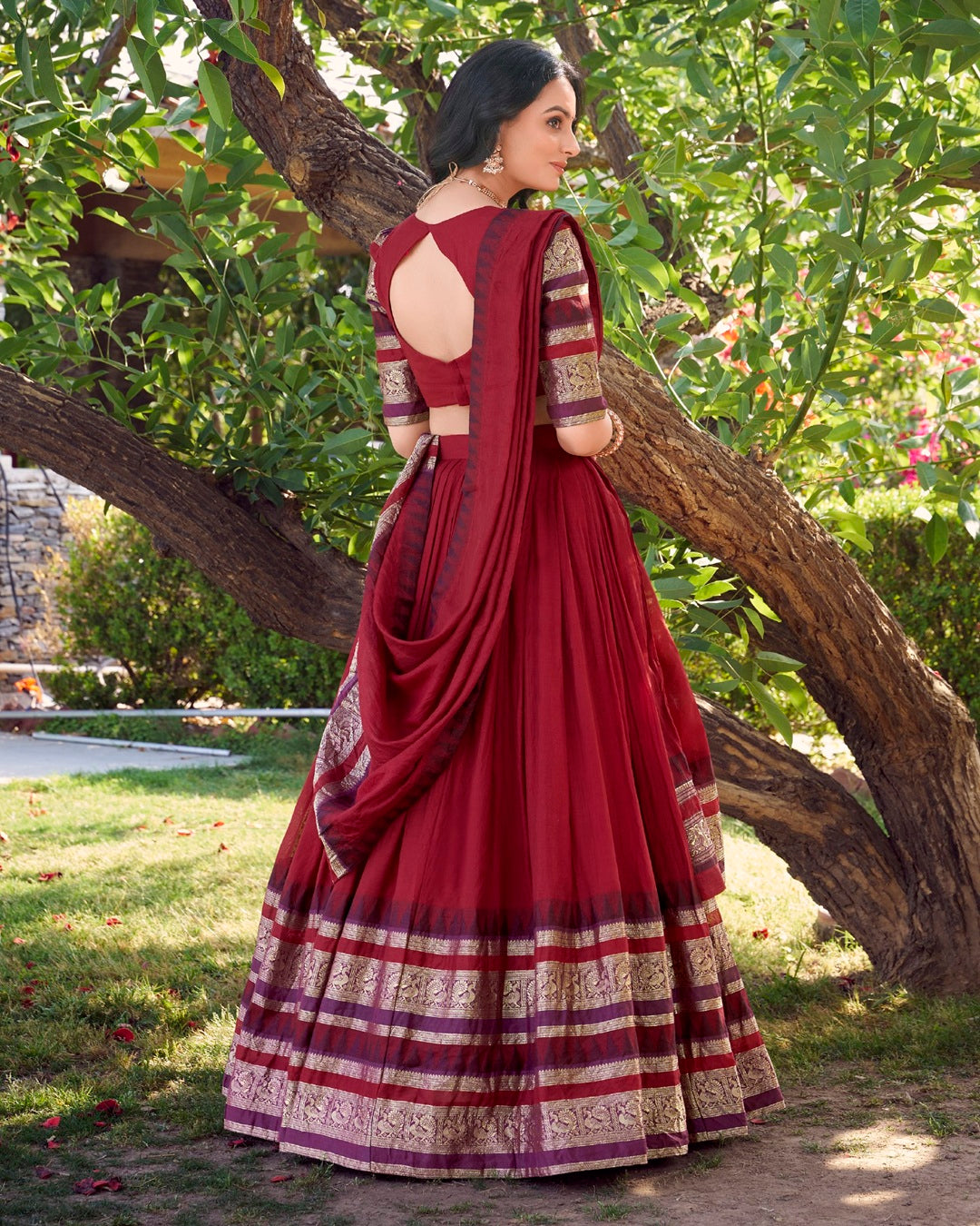 Red Pure Chanderi Plain Half Saree for Women | Elegant Traditional Ethnic Wear