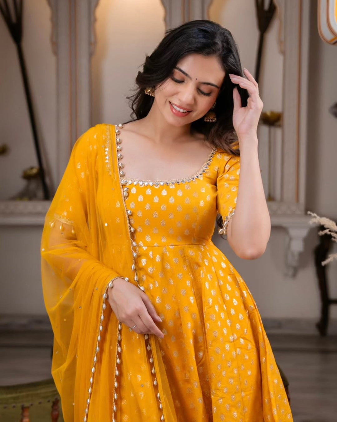 Yellow Premium Banarasi Fabric Anarkali Suit | Elegant Festive & Wedding Wear for Women