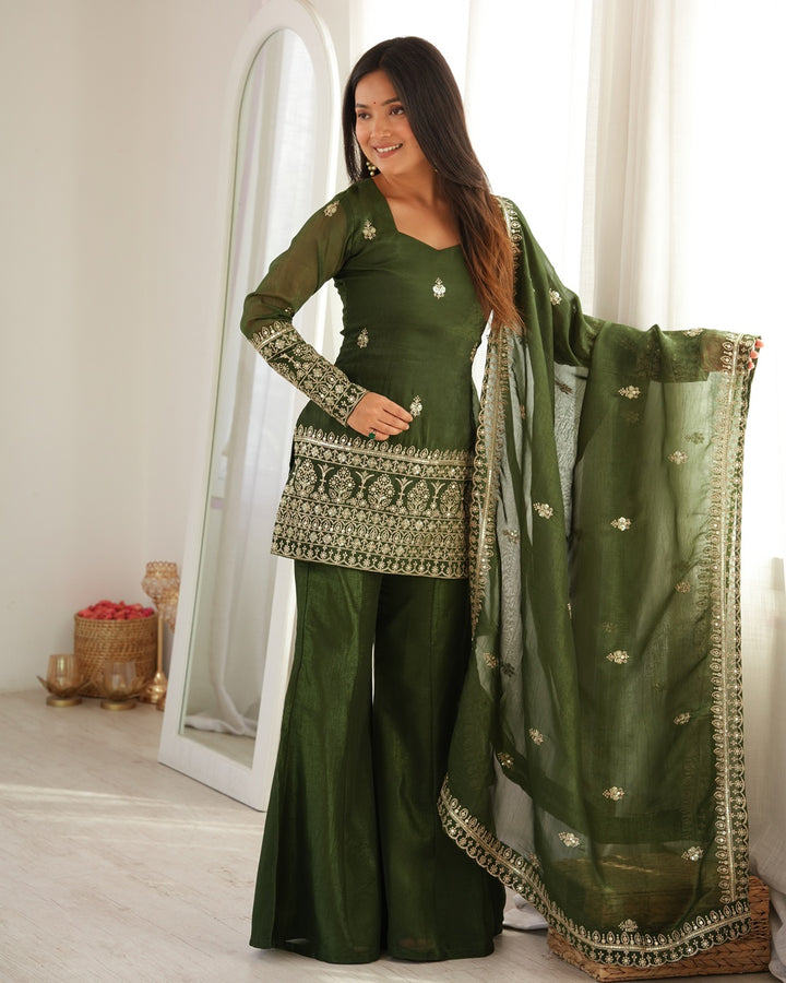 Mehndi Soft Crunchy Silk Sharara Suit for Women | Elegant Festive & Wedding Wear