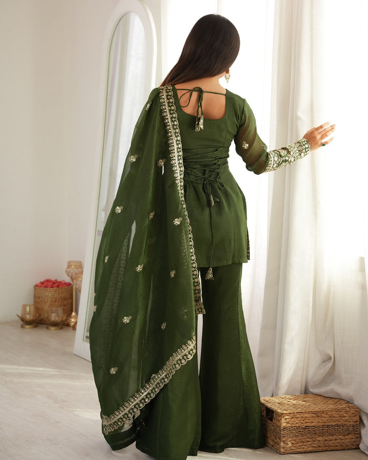Mehndi Soft Crunchy Silk Sharara Suit for Women | Elegant Festive & Wedding Wear