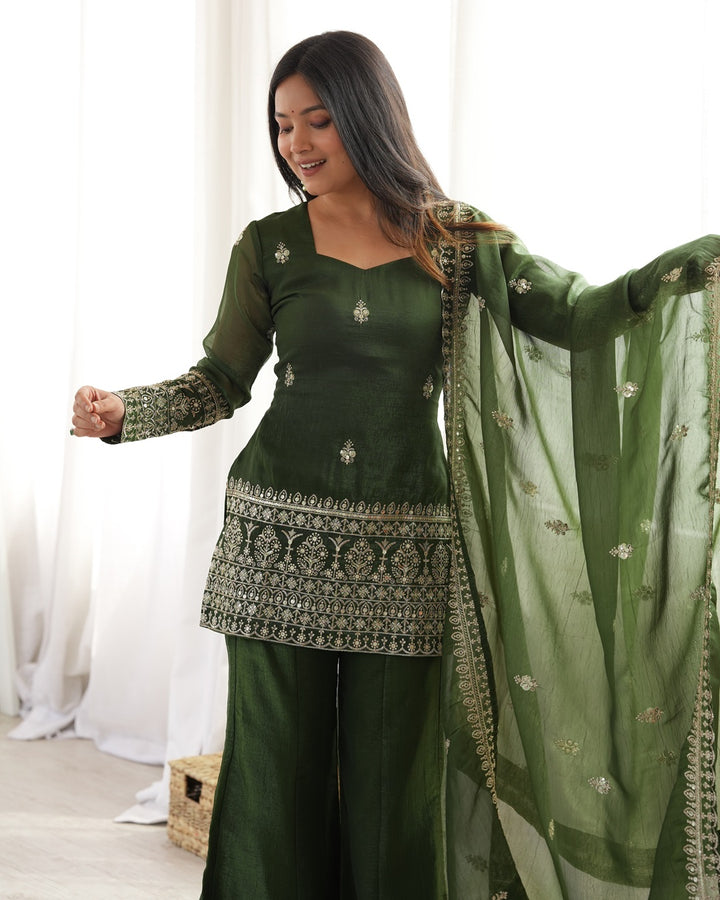 Mehndi Soft Crunchy Silk Sharara Suit for Women | Elegant Festive & Wedding Wear