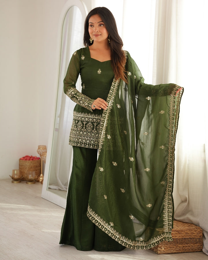 Mehndi Soft Crunchy Silk Sharara Suit for Women | Elegant Festive & Wedding Wear