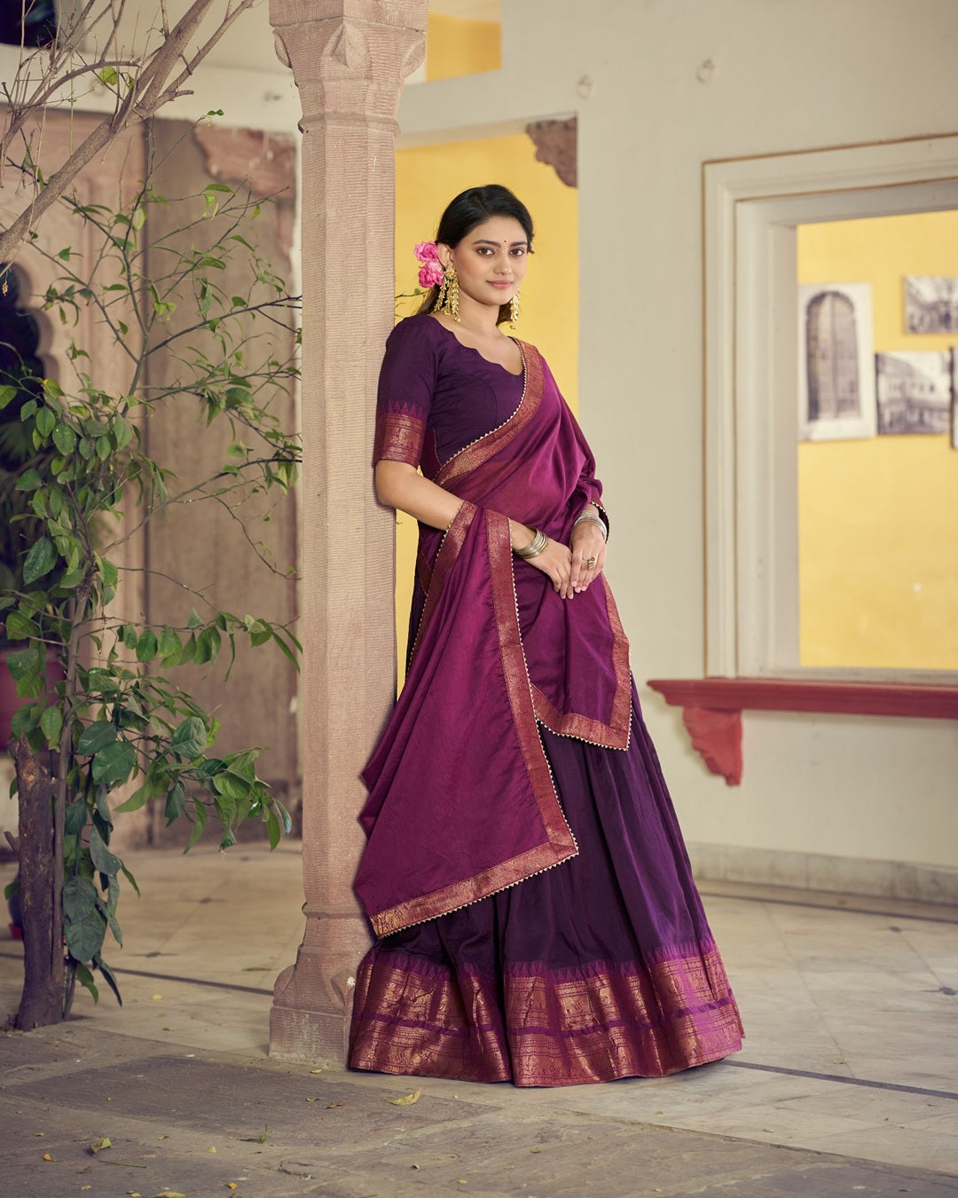 Purple Poly Cotton Zari Weaving Lehenga for Women | Traditional Festive & Wedding Wear