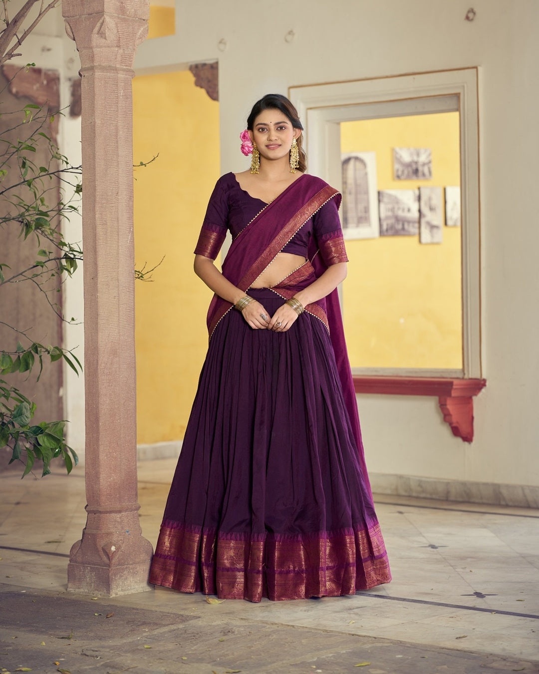 Purple Poly Cotton Zari Weaving Lehenga for Women | Traditional Festive & Wedding Wear