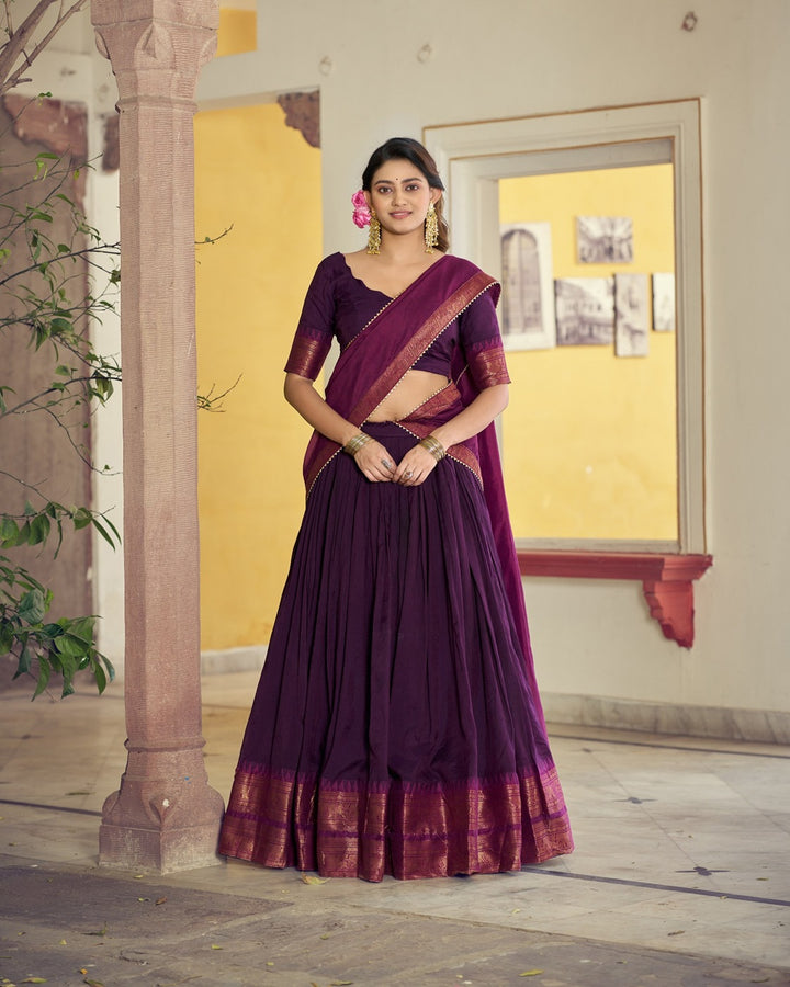 Purple Poly Cotton Zari Weaving Lehenga for Women | Traditional Festive & Wedding Wear