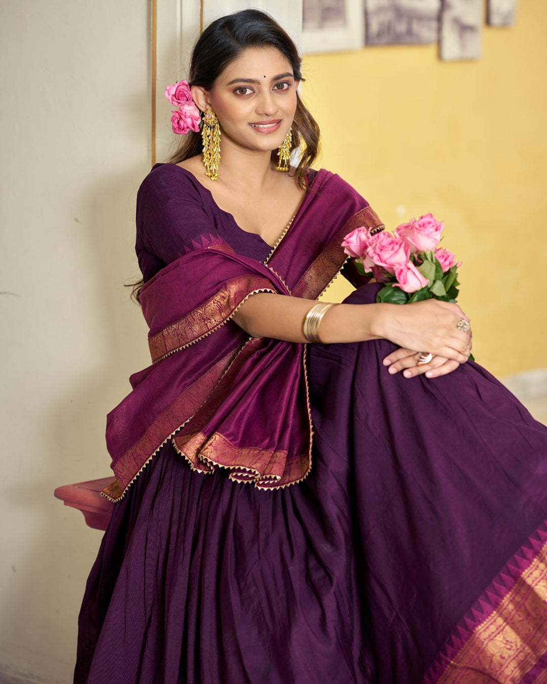 Purple Poly Cotton Zari Weaving Lehenga for Women | Traditional Festive & Wedding Wear