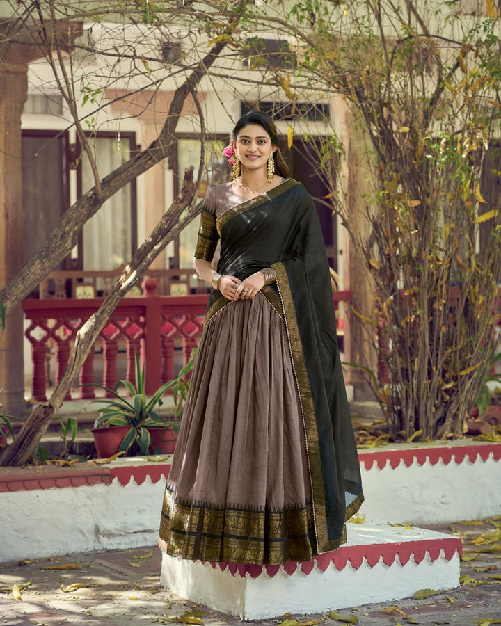 Chikoo Poly Cotton Zari Weaving Lehenga for Women | Elegant Festive & Wedding Wear