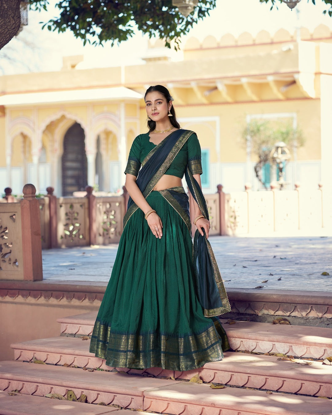Teal Green Poly Cotton Zari Weaving Lehenga for Women | Traditional Festive & Wedding Wear