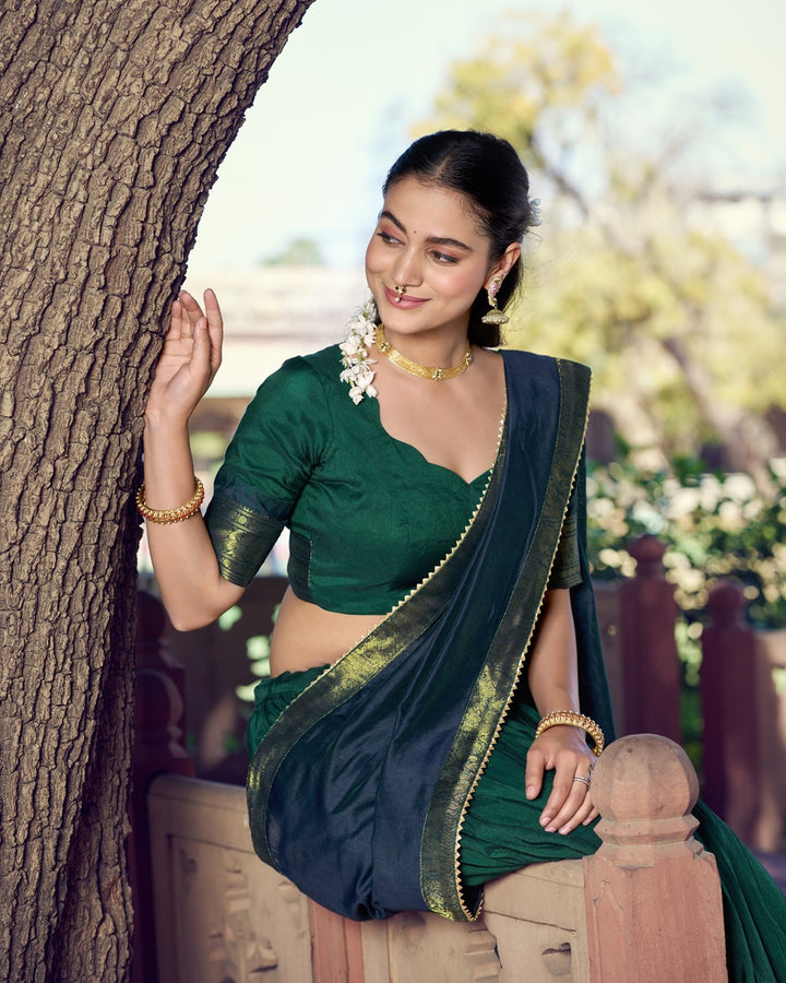 Teal Green Poly Cotton Zari Weaving Lehenga for Women | Traditional Festive & Wedding Wear