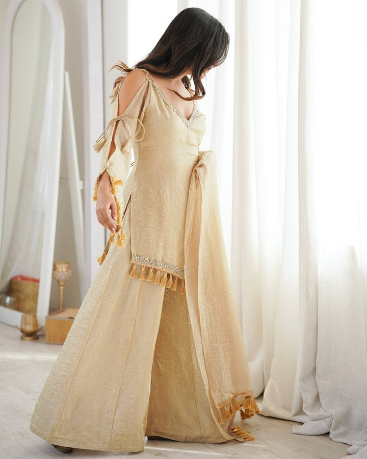 Premium Arabia Beige Doremon Crush Kurti Palazzo Set for Women | Festive & Casual Wear
