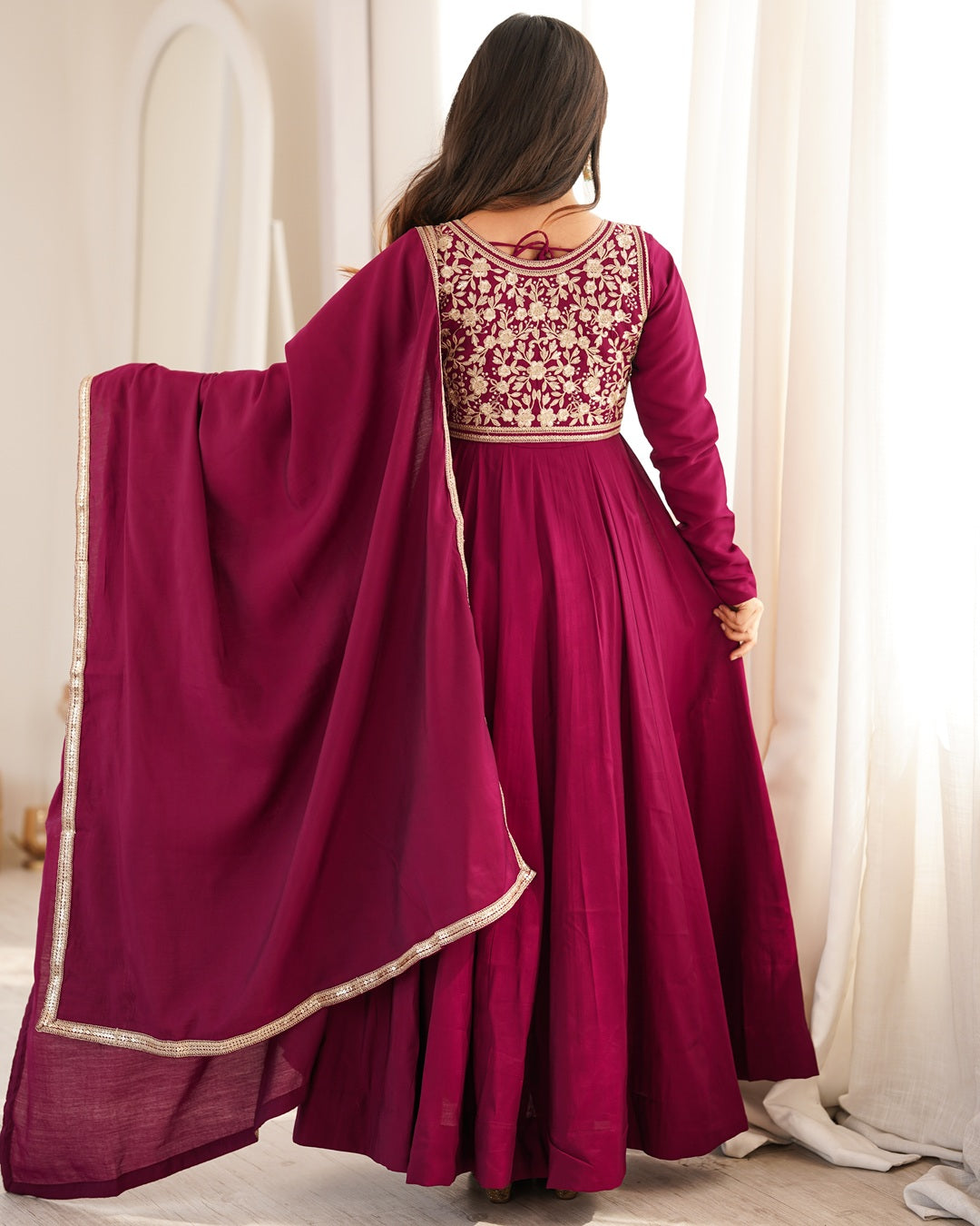 Rani Pink Roman Silk Three Piece Anarkali Suit for Women | Festive, Wedding & Party Wear