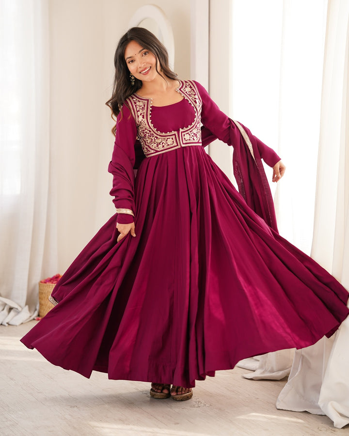 Rani Pink Roman Silk Three Piece Anarkali Suit for Women | Festive, Wedding & Party Wear