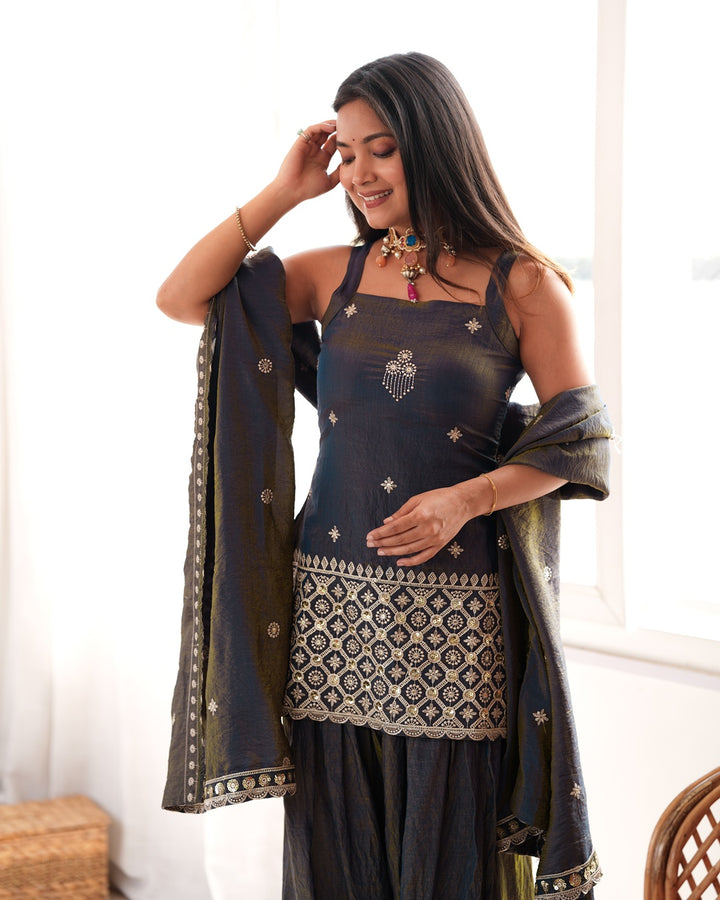 Smoky Grey Vichitra Silk Farshi Salwar Suit for Women