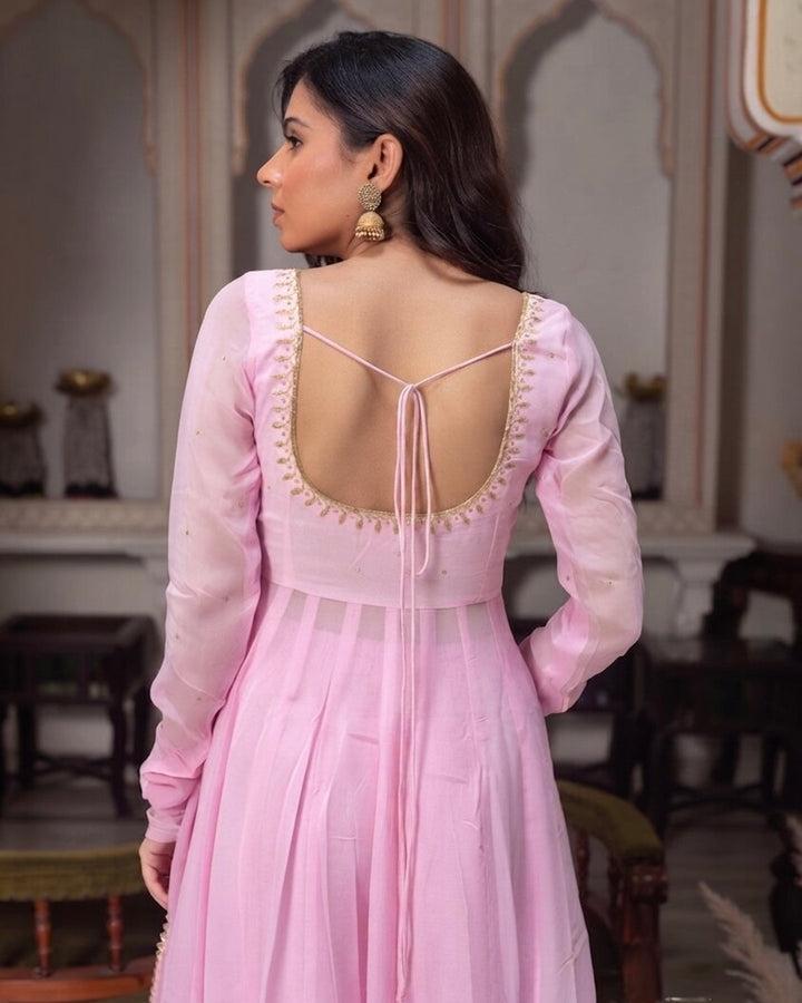 Baby Pink Georgette Handwork Anarkali Gown for Women