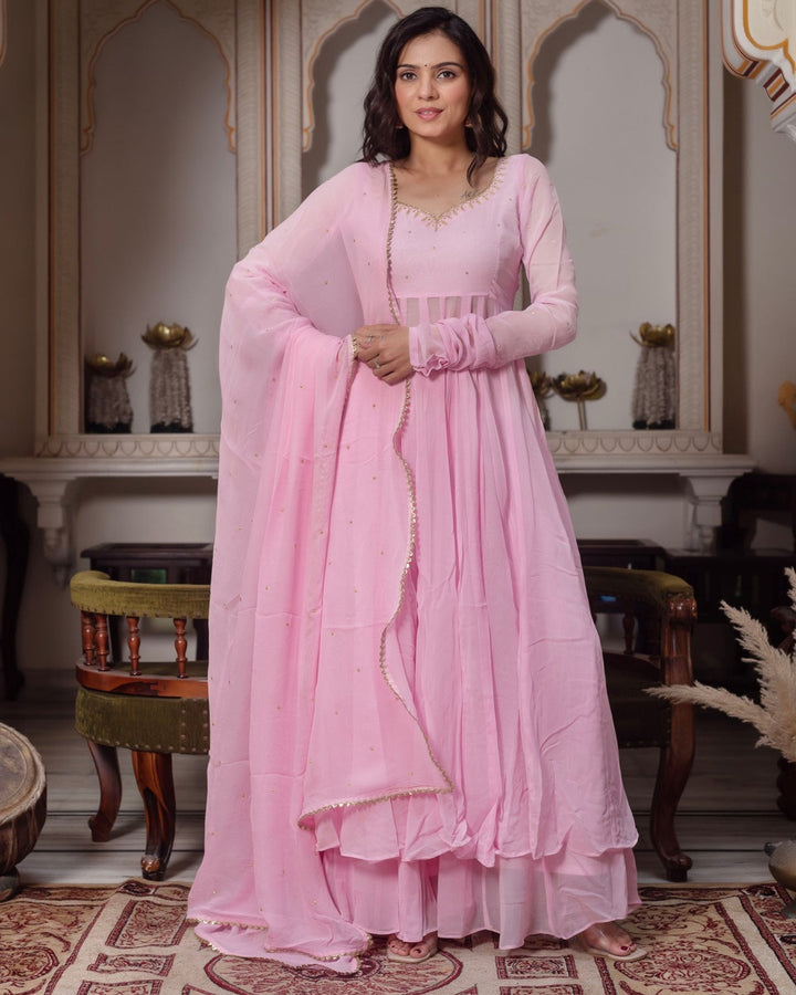 Baby Pink Georgette Handwork Anarkali Gown for Women