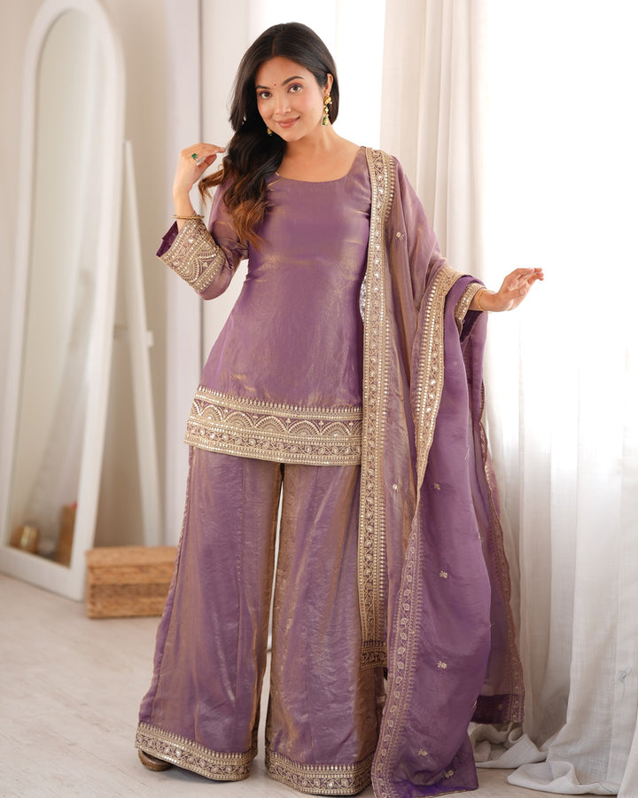 Pink Roman Silk Embroidered Farshi Salwar Suit for Women | Designer Festive Wear