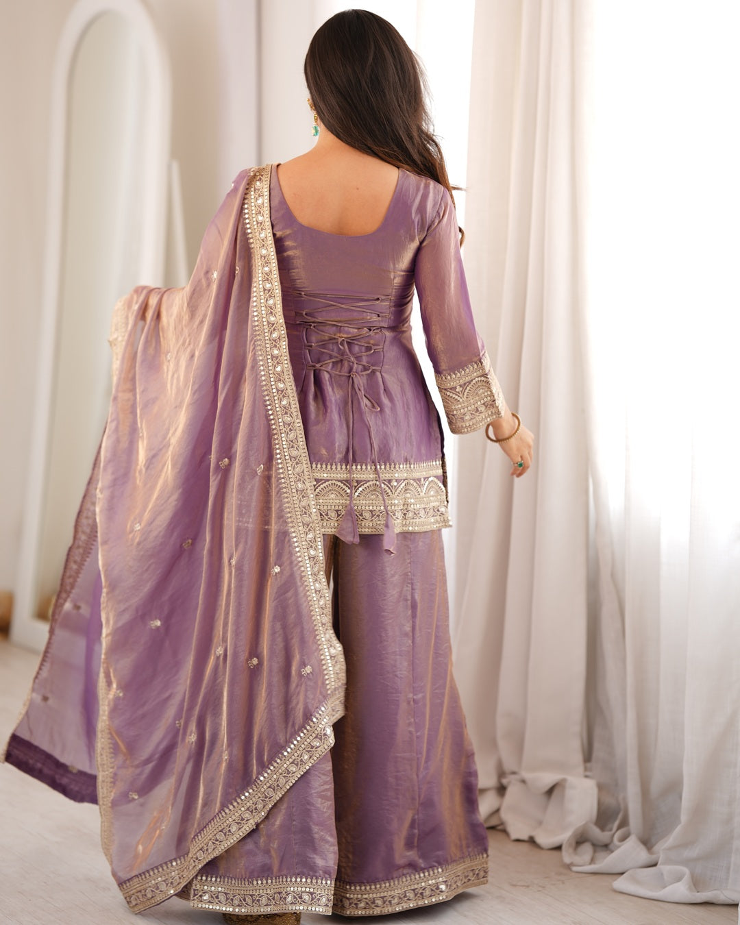 Pink Roman Silk Embroidered Farshi Salwar Suit for Women | Designer Festive Wear