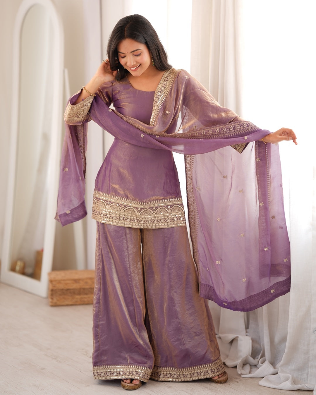 Pink Roman Silk Embroidered Farshi Salwar Suit for Women | Designer Festive Wear